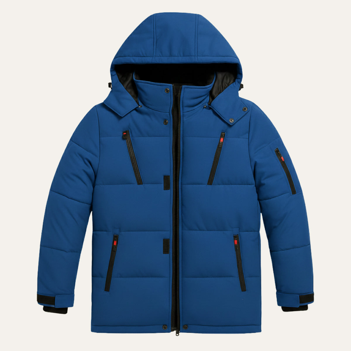 Men's Warm Puffer Coat Hooded Waterproof Zipper Pockets