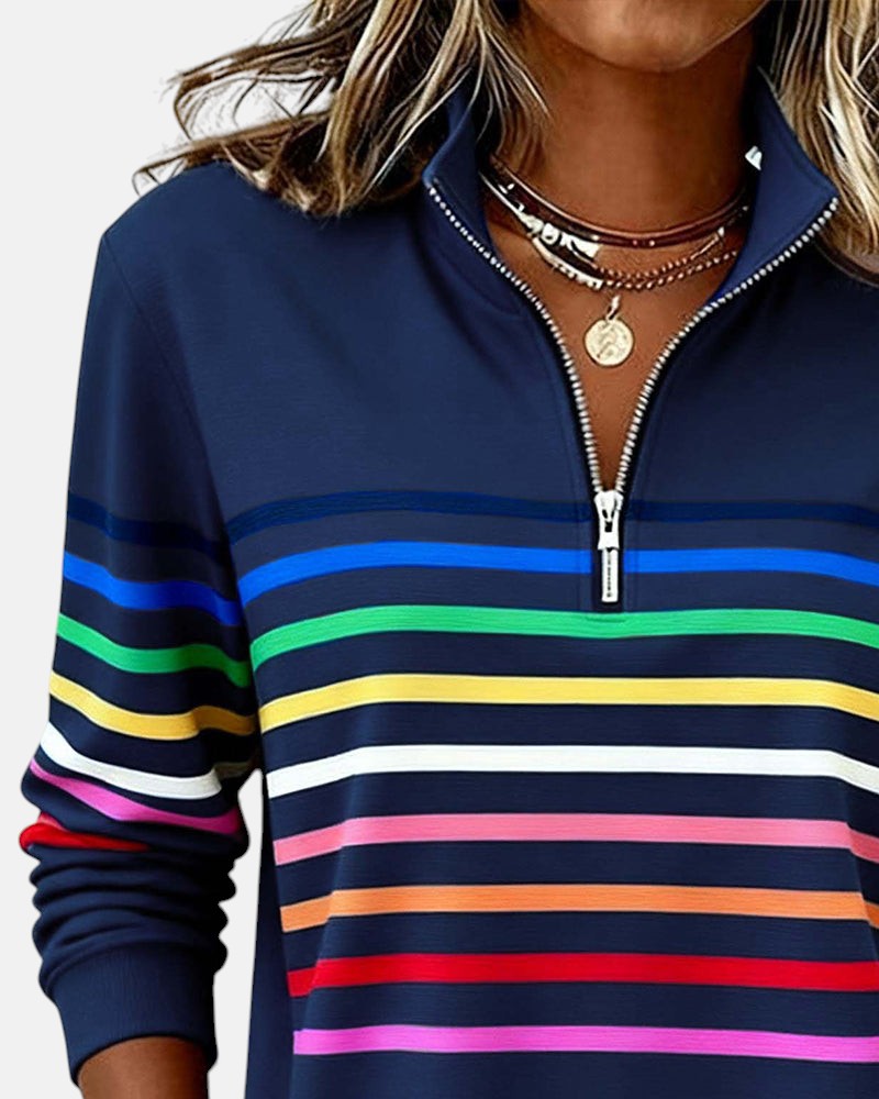 Rainbow Striped Zip Up Sweatshirt