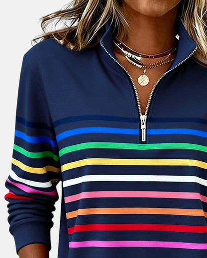 Rainbow Striped Zip Up Sweatshirt
