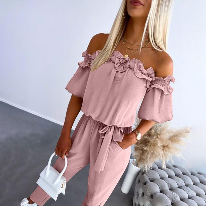 Women's Off-Shoulder Jumpsuit Waist Tie