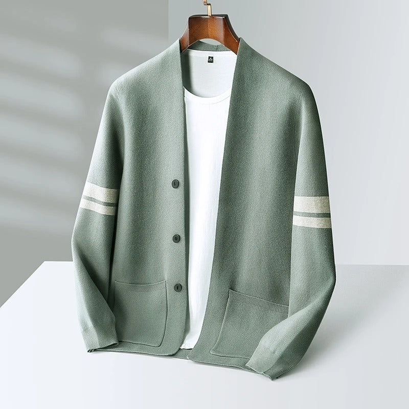 Men's Button Front Cardigan Stripe Detail