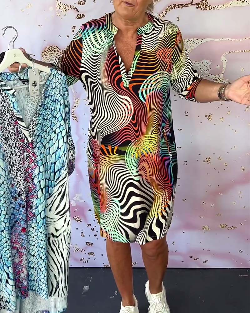 Women's V-Neck Mini Dress Colorful