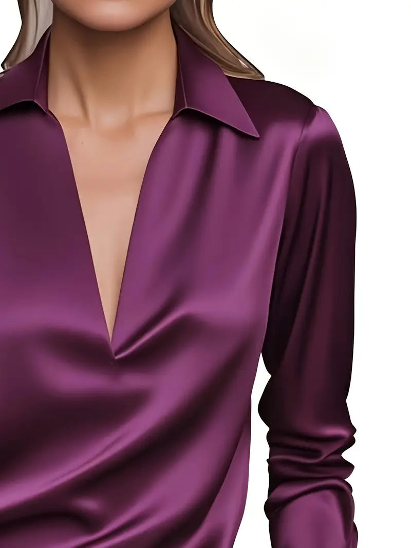 Women's Long Sleeve Blouse Draped Neck