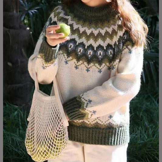 Fair Isle Knitted Sweater Comfortable Fit - Vonnera