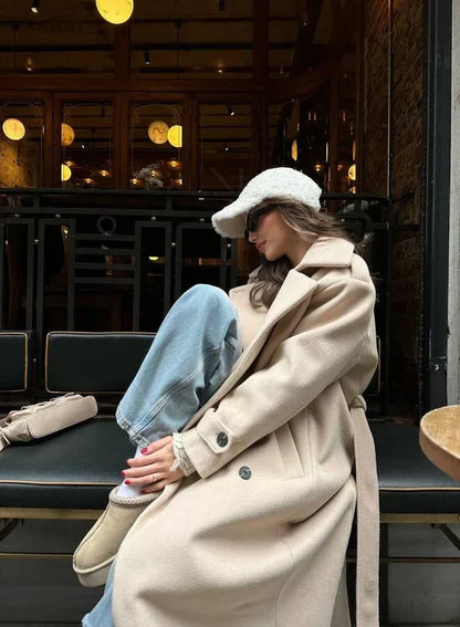 Women's Double Breasted Long Tailored Coat