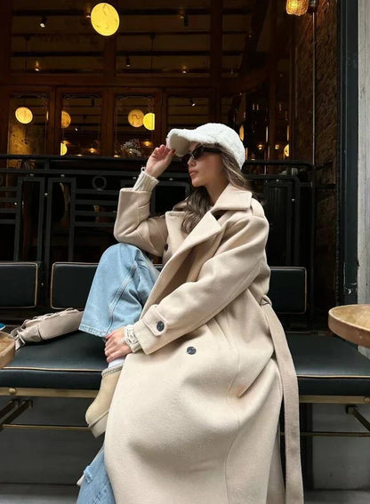 Women's Double Breasted Long Tailored Coat