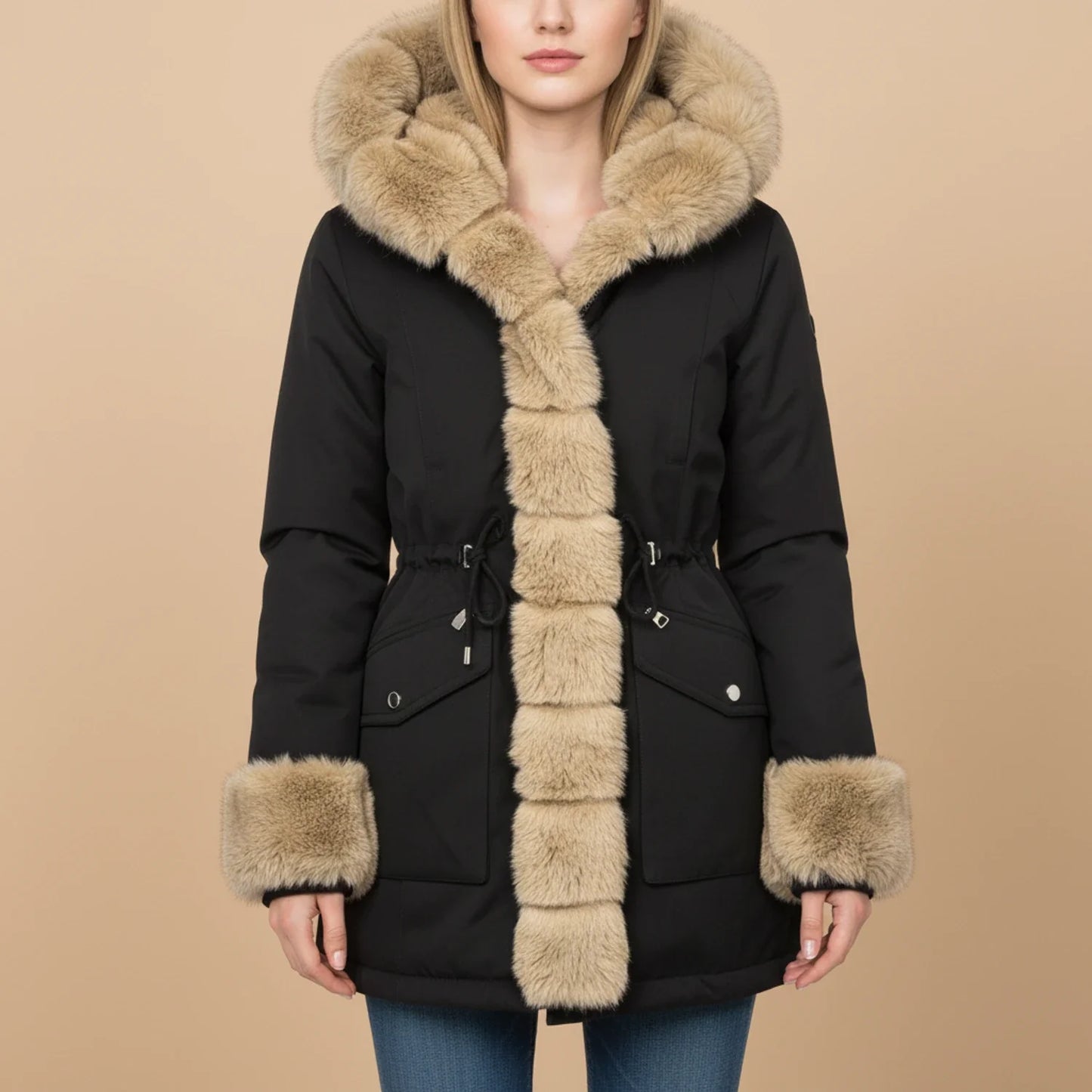 Women's Hooded Winter Jacket Faux Fur Trim