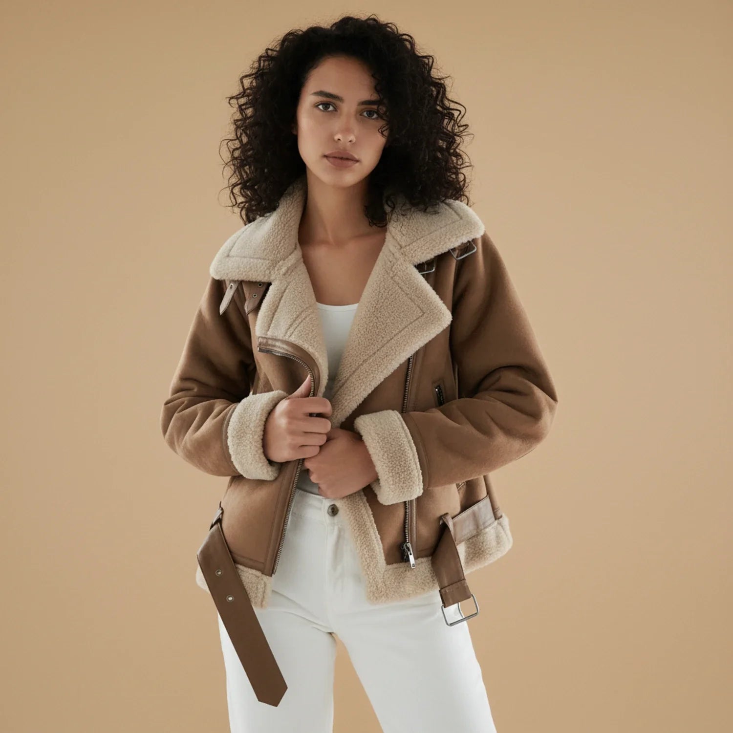 Women's Shearling Aviator Jacket - Vonnera