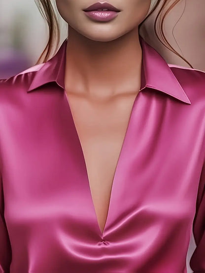Women's V-Neck Satin Blouse