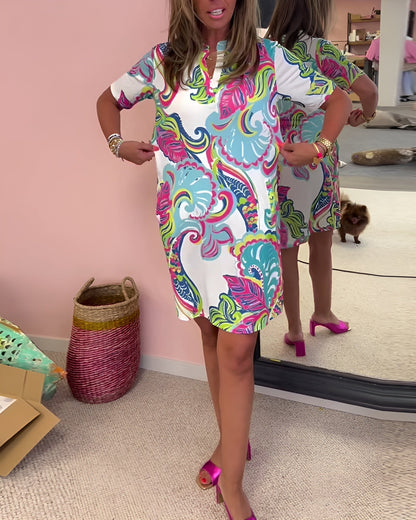 Piper | Women's V Neck Tummy Control Printed Draped Dress Casual Summer