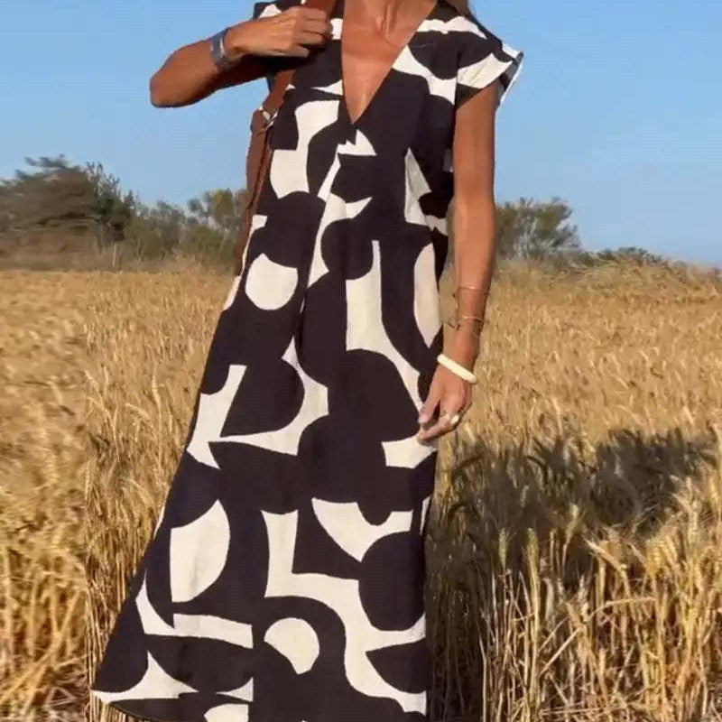 Women's Abstract Print Maxi Dress Lace Flowy - Vonnera