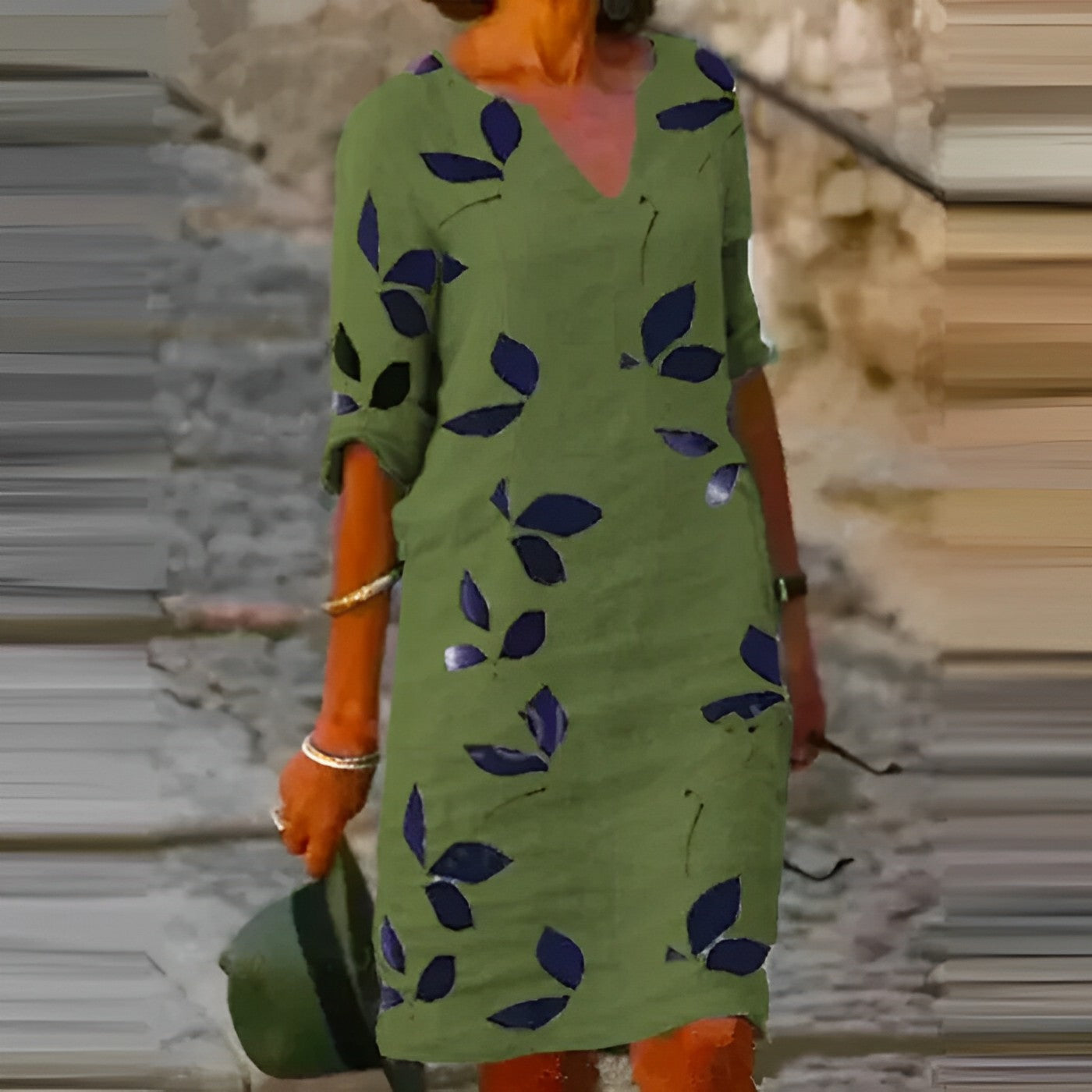 Women's Fall Leaf Print Maxi Dress Flowing Silhouette