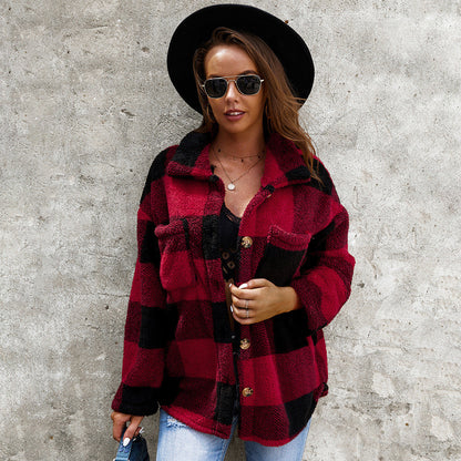 Women's Checkered Fur Coat Plush Winter Outerwear