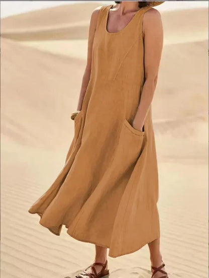 Women's Sleeveless Midi Dress With Pockets