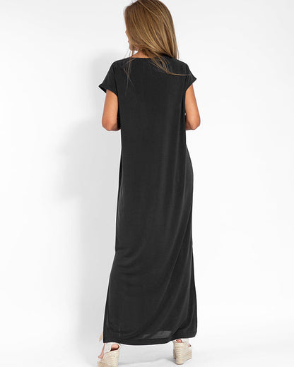 Women's V-Neck Short Sleeve Maxi Dress Coral