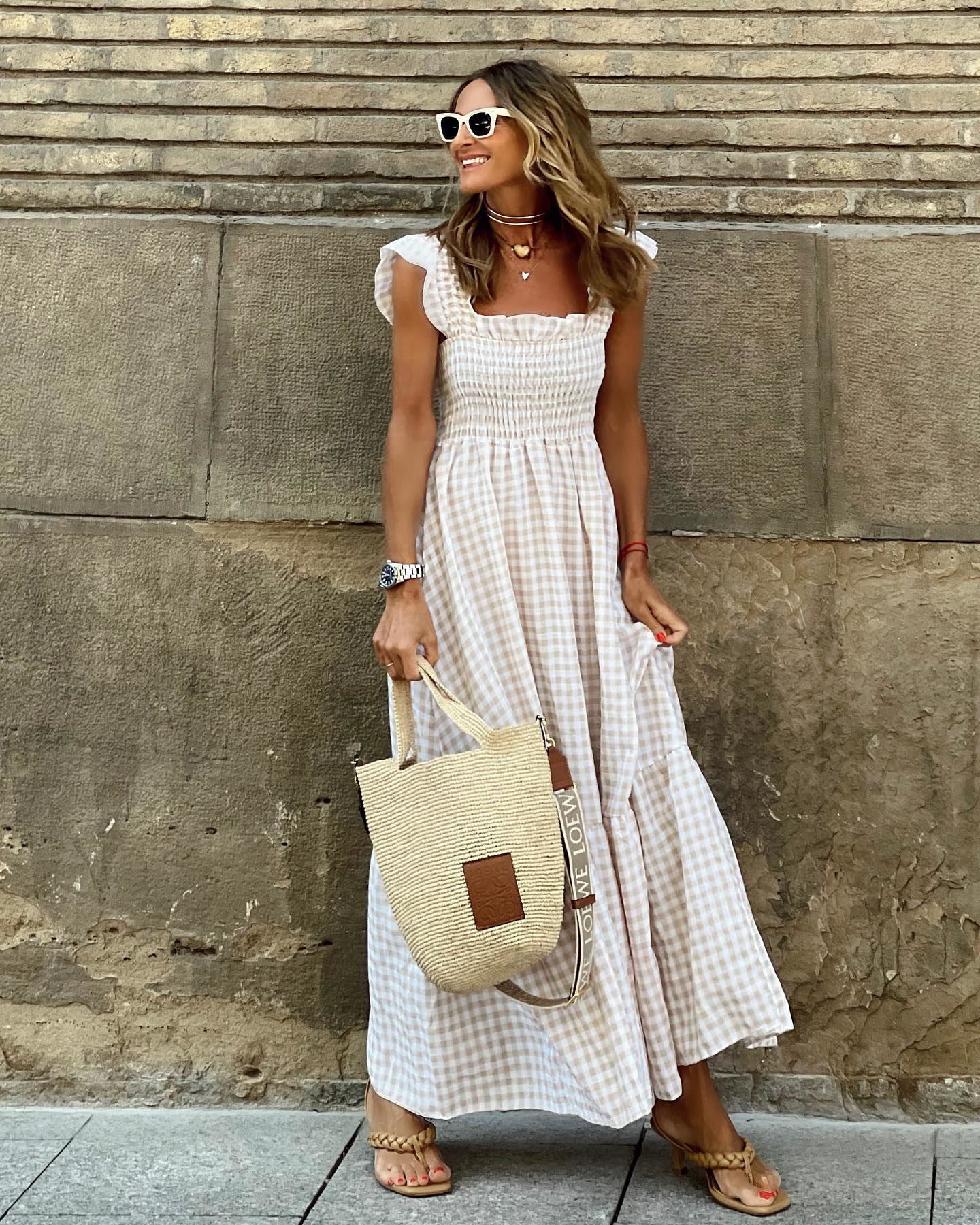 Women's Smocked Gingham Maxi Dress - Vonnera