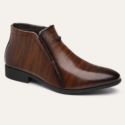 Men's Vintage Leather Ankle Boots Pointed Toe Brown