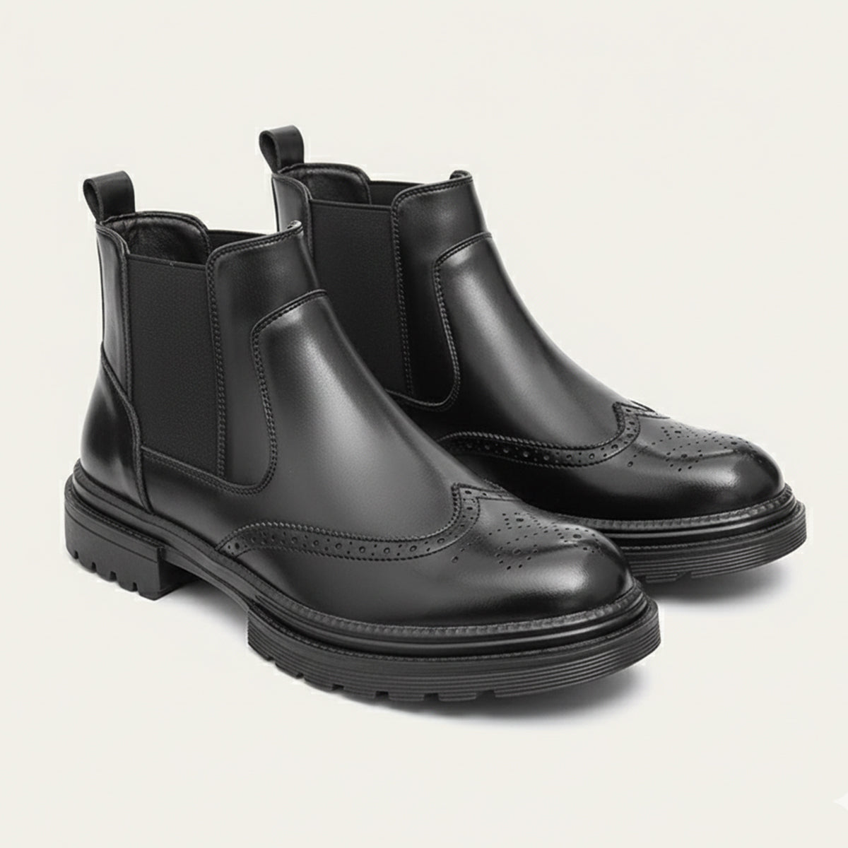 Men's Leather Chelsea Boots Brown Brogue - Vonnera