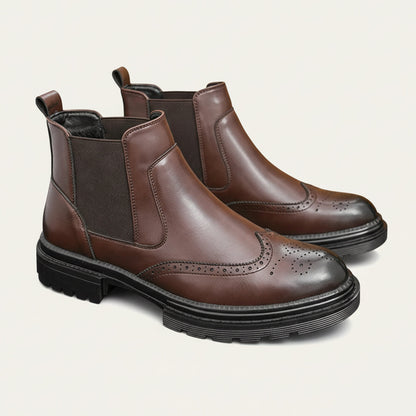 Men's Leather Chelsea Boots Brown Brogue