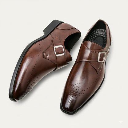 Men's Italian Leather Dress Shoes Buckle Brown