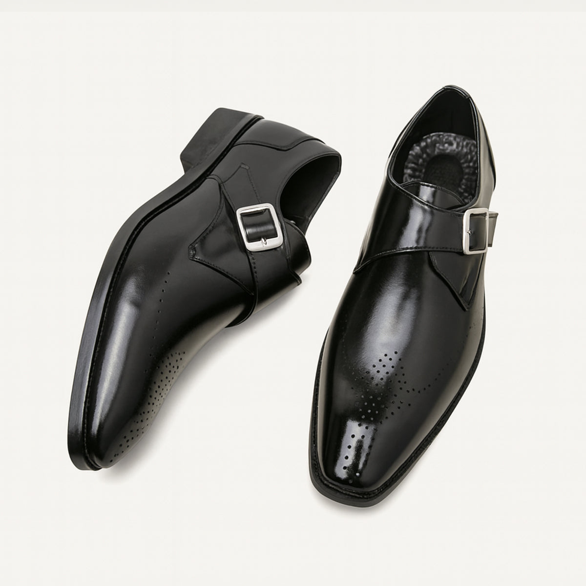 Men's Italian Leather Dress Shoes Buckle Brown