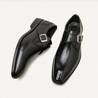 Men's Italian Leather Dress Shoes Buckle Brown