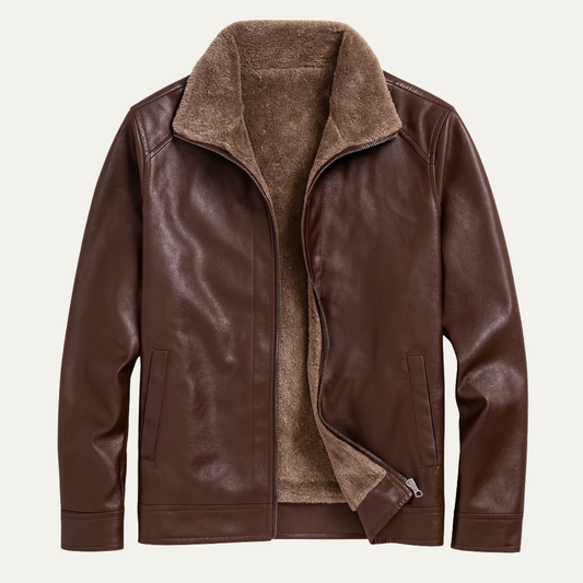 Men's Leather Zip Up Jacket Fleece Lined Coat - Vonnera