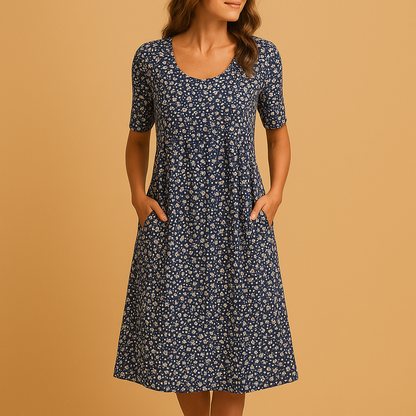 Floral cotton casual dress for women with soft breathable fabric and flattering fit, ideal for brunch, casual days, and summer outings.