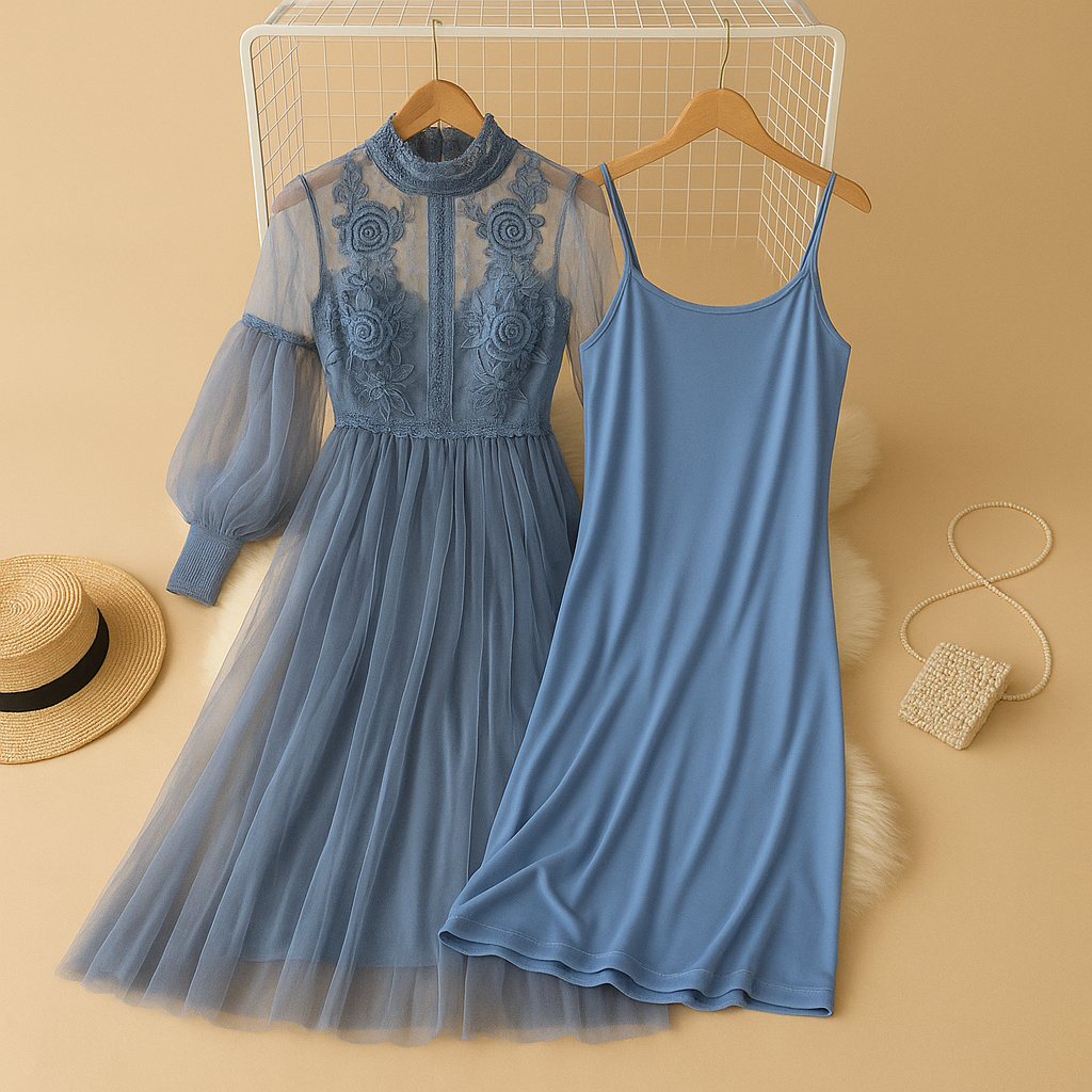 Floral high waist midi dress for women with stand collar and lantern sleeves, ideal for formal events and elegant daily wear.