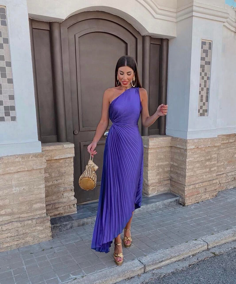 Women's One Shoulder Midi Dress Asymmetric Evening Wear - Vonnera
