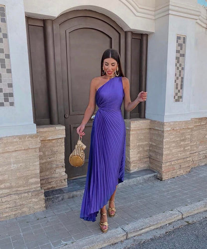 Women's One Shoulder Midi Dress Asymmetric Evening Wear - Vonnera