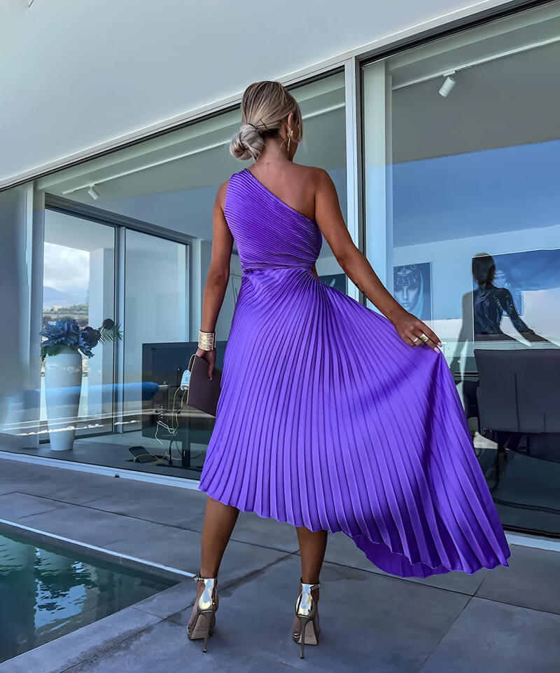 Women's One Shoulder Midi Dress Asymmetric Evening Wear