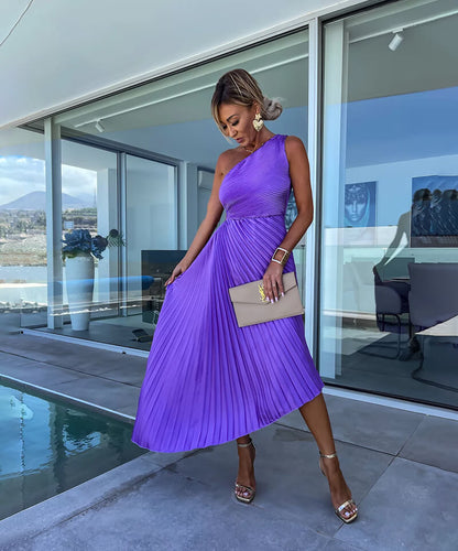 Women's One Shoulder Midi Dress Asymmetric Evening Wear