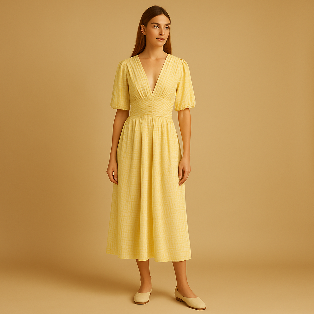 Women’s flowy maxi dress with button closure and long sleeves, perfect for casual outings, workdays, and formal occasions.