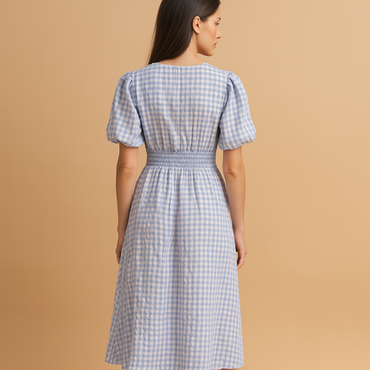 Women’s flowy maxi dress with button closure and long sleeves, perfect for casual outings, workdays, and formal occasions.