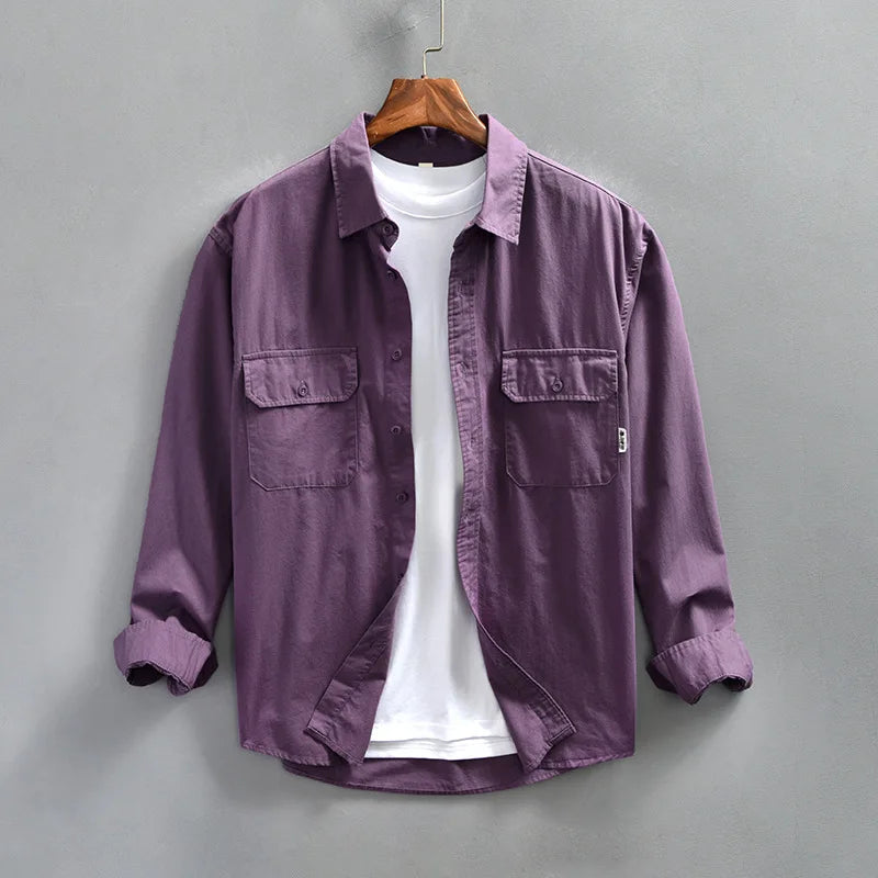 Men's Long Sleeve Button Up Cotton Shirt - Vonnera