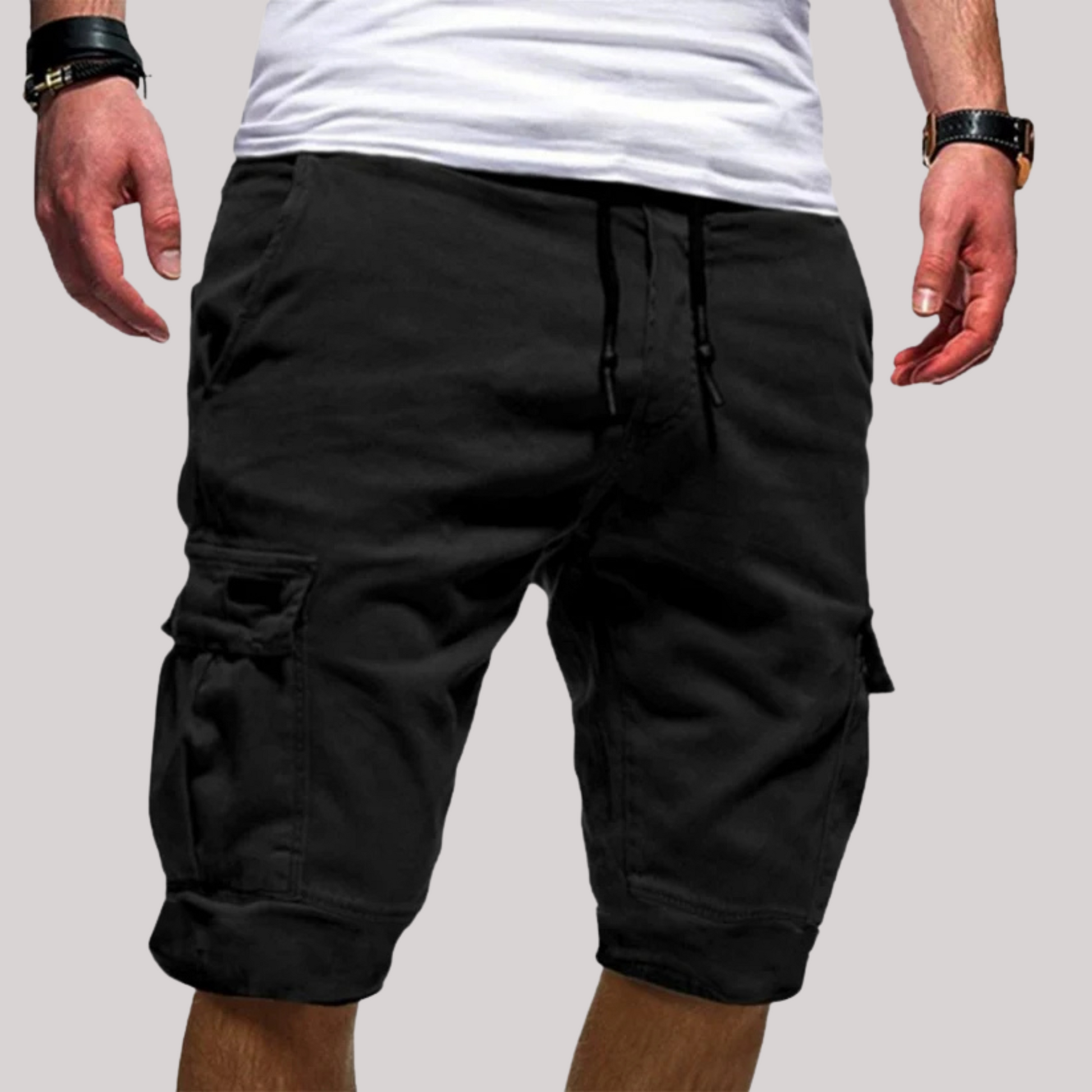 Image of Frederick | Men's Knee Length Cargo Shorts with Drawstring