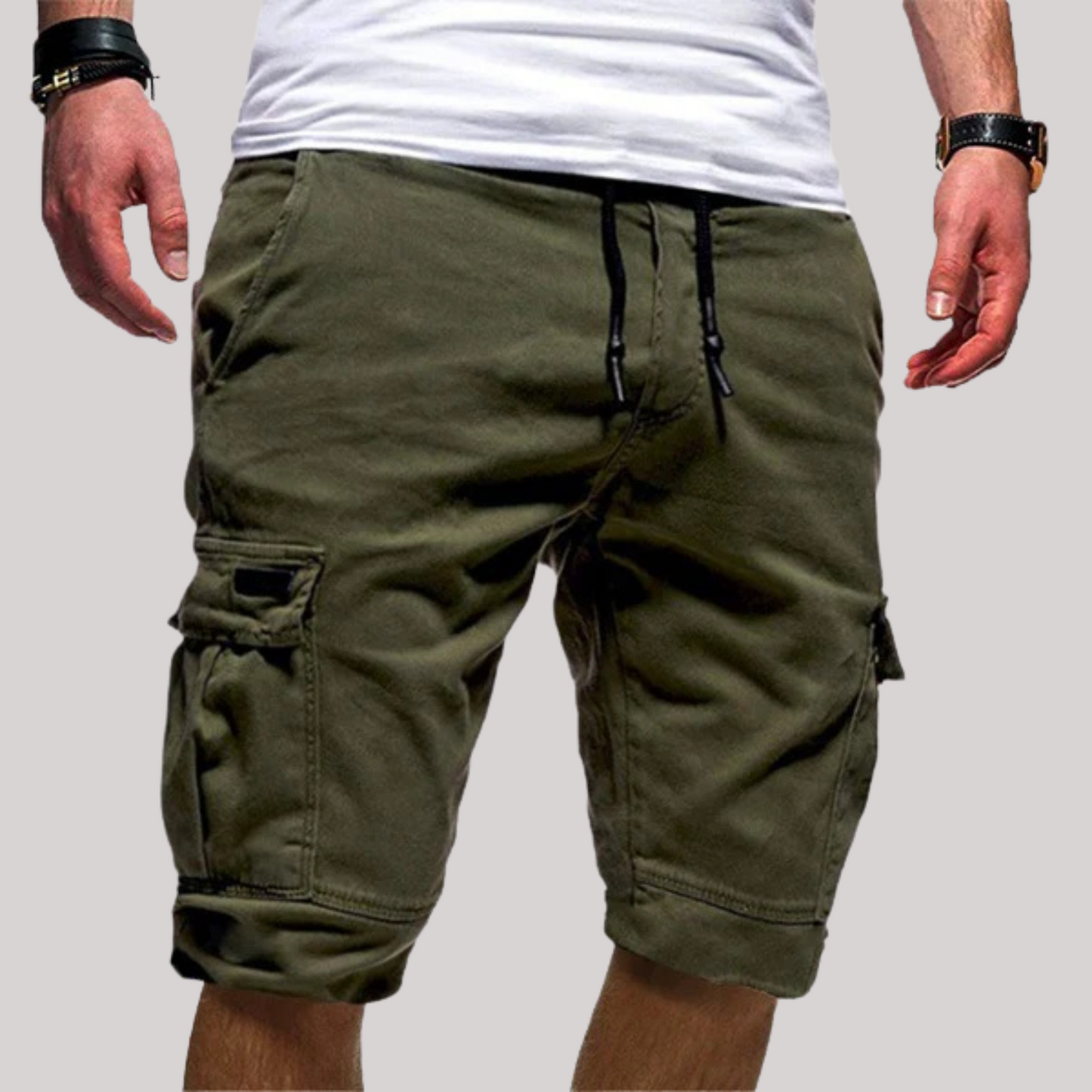 Image of Frederick | Men's Knee Length Cargo Shorts with Drawstring