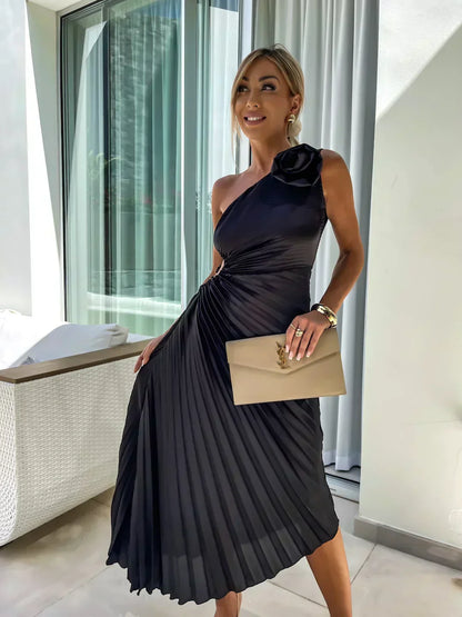 Women's Pleated Shoulder Dress