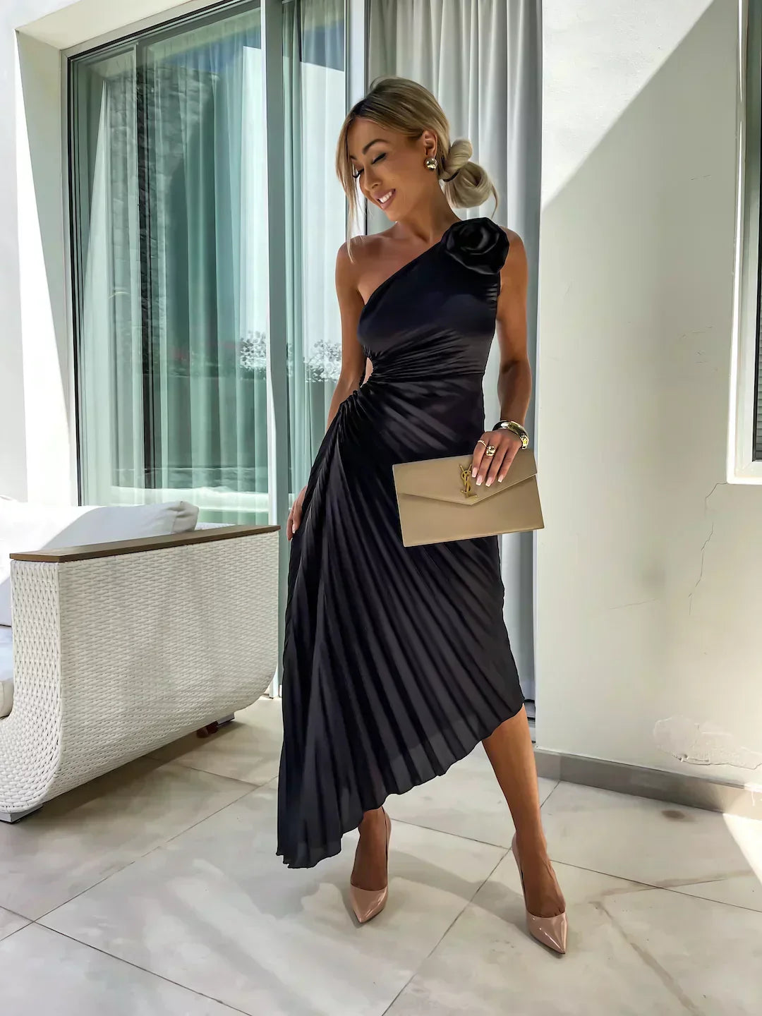 Women's Pleated Shoulder Dress