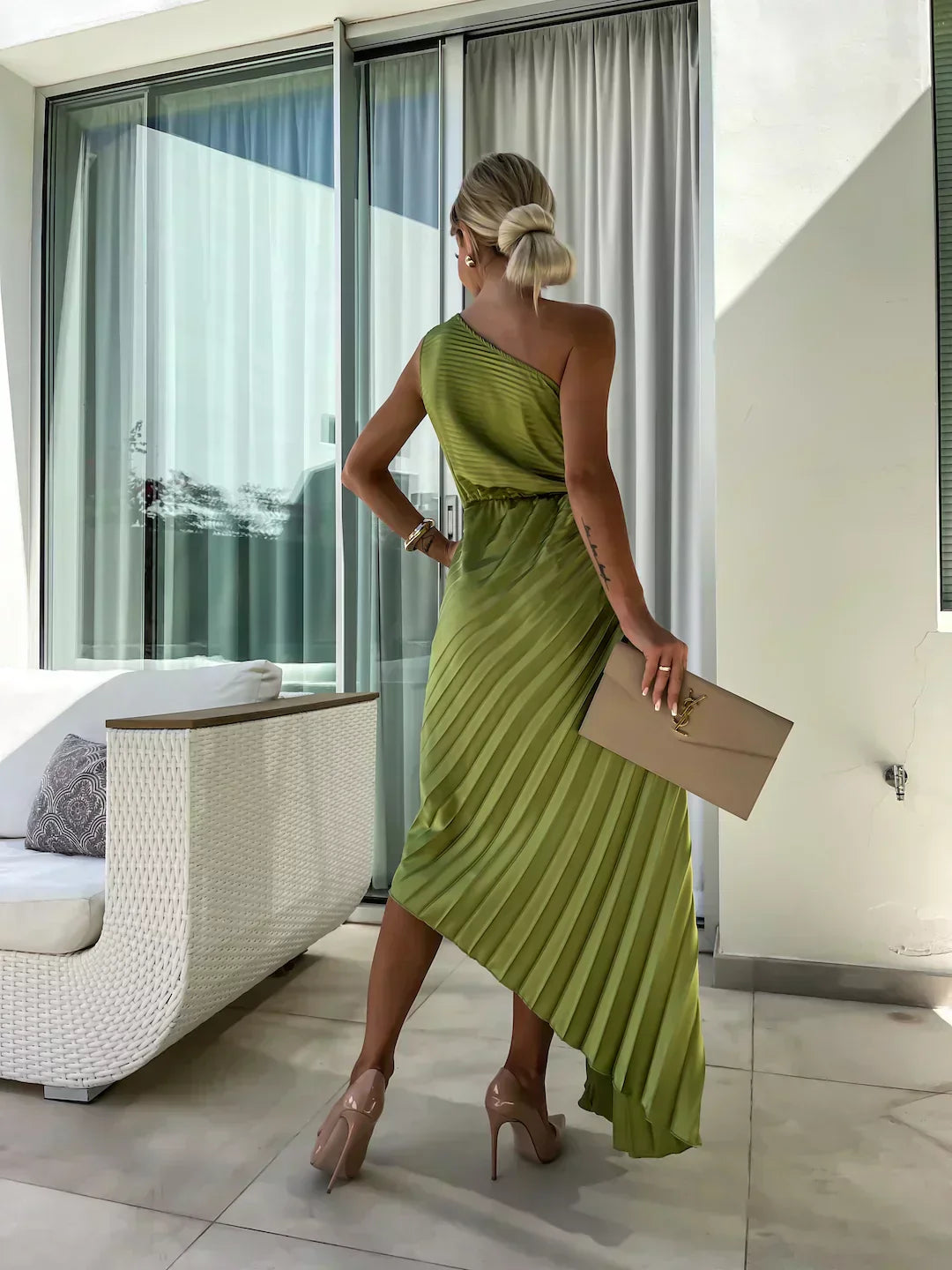 Women's Pleated Shoulder Dress