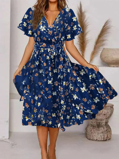 Women's Floral Midi Wrap Dress - Vonnera