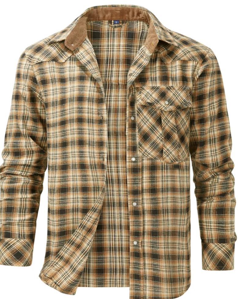 Men's Plaid Flannel Long Sleeve Shirt - VibreMode