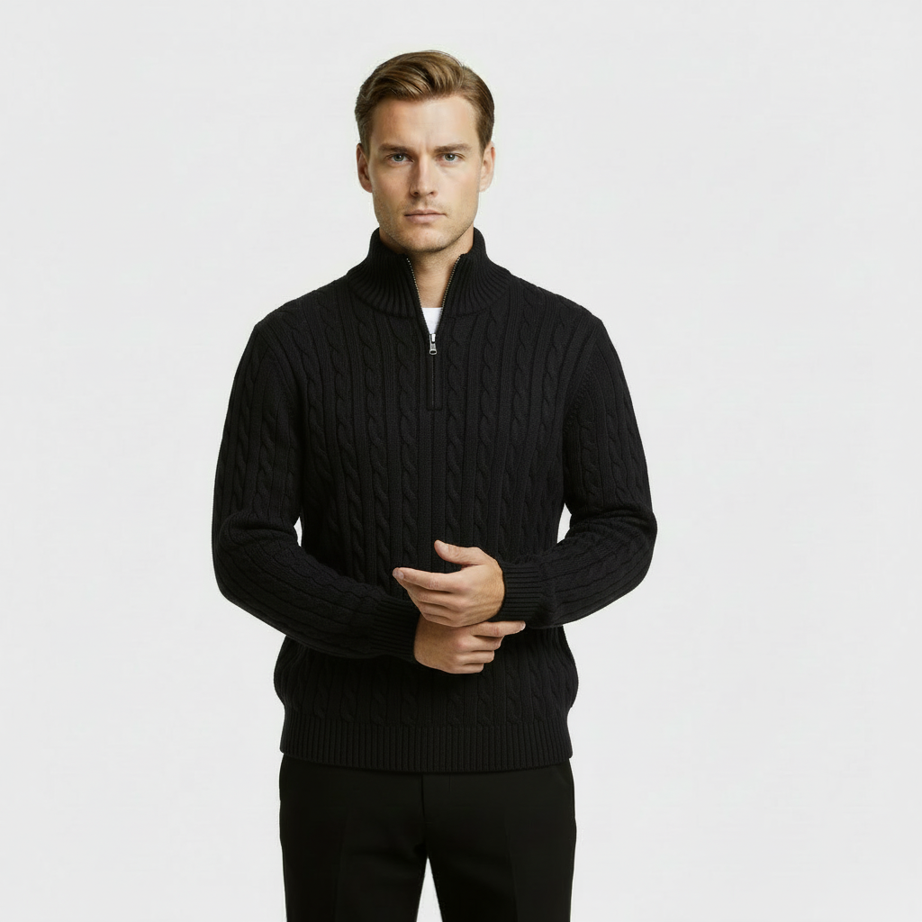 Men's Cable Knit Zip Sweater - Vonnera