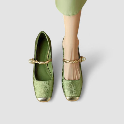 Women's Mary Jane Shoes Low Block Heel Metallic