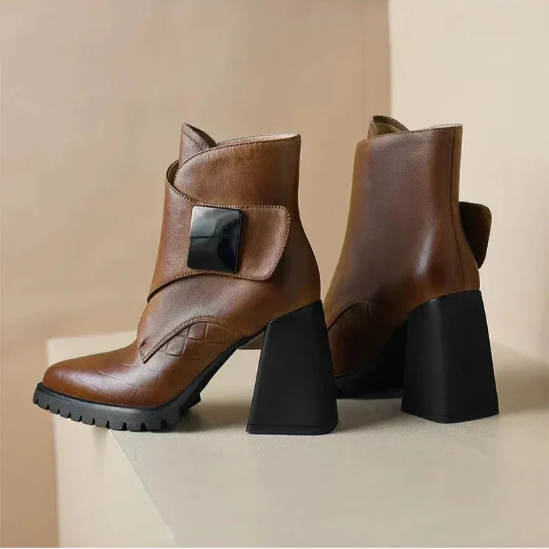Women's Square Toe Ankle Boots Block Heel