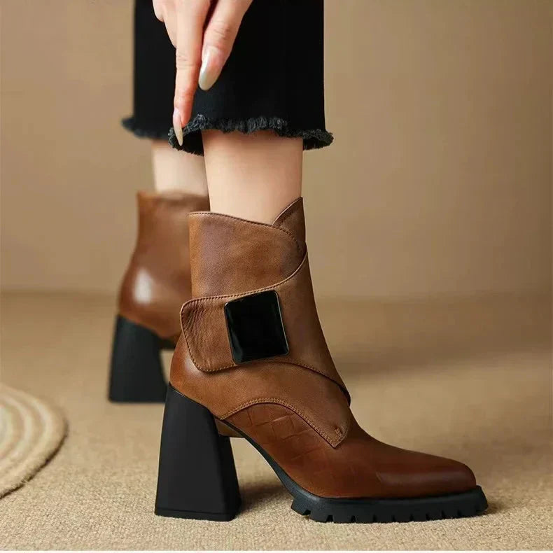 Women's Square Toe Ankle Boots Block Heel