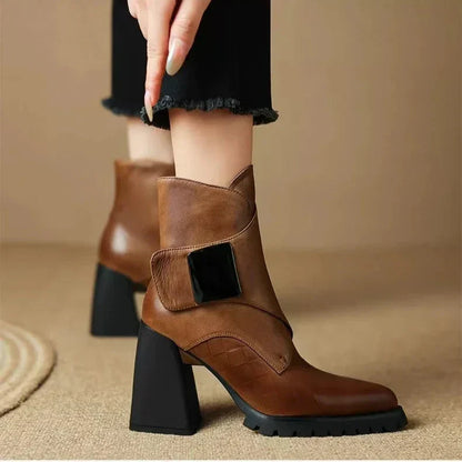 Women's Square Toe Ankle Boots Block Heel