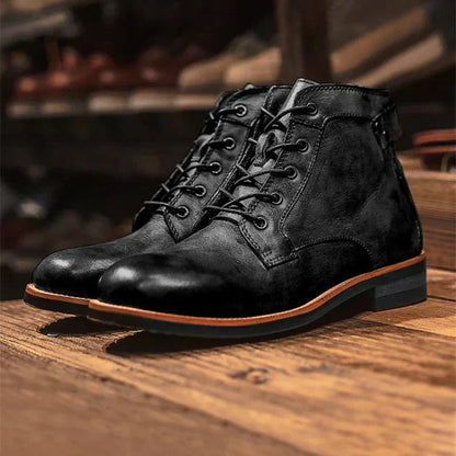 Men's Ankle Boots Lace-Up Leather Rugged Brown