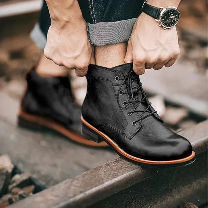 Men's Ankle Boots Lace-Up Leather Rugged Brown